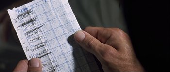 Movie still from “The Rookie” (2002), directed by John Lee Hancock – A person holding a piece of paper in their hand; Extreme Close Up shot, High angle