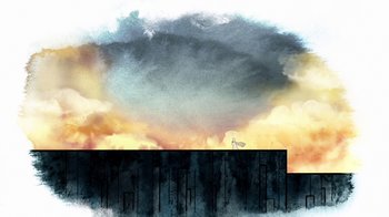 Movie still from “The Secret of Kells” (2009), directed by Nora Twomey – An artistic painting of a sky filled with smoke; Extreme Wide shot, Low angle