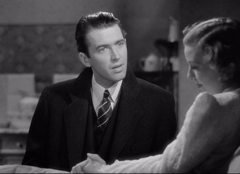 Movie still from “The Shop Around the Corner” (1940), directed by Ernst Lubitsch – A black and white photo of a man and a woman; Close Up shot, Over the shoulder angle