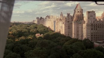 Movie still from “The Sopranos” (1999), created by David Chase – A view of a city skyline from a distance; Extreme Wide shot, High angle