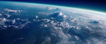 Movie still from “The Space Between Us” (2017), directed by Peter Chelsom – A view of the earth from a space station; Extreme Wide shot, Overhead angle