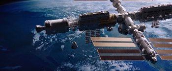 Movie still from “The Space Between Us” (2017), directed by Peter Chelsom – A view of a space station from the iss; Extreme Wide shot, Overhead angle