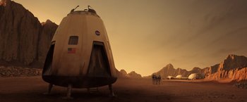 Movie still from “The Space Between Us” (2017), directed by Peter Chelsom – An image of an alien space ship in the desert; Extreme Wide shot, High angle