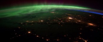 Movie still from “The Space Between Us” (2017), directed by Peter Chelsom – A view of the earth at night from the iss; Extreme Wide shot, Overhead angle