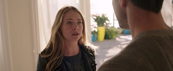 Movie still from “The Space Between Us” (2017), directed by Peter Chelsom – A young woman talking to a man in front of a window; Close Up shot, Over the shoulder angle