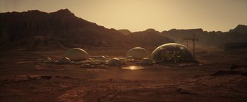 Movie still from “The Space Between Us” (2017), directed by Peter Chelsom – An image of an alien planet with a lot of domes; Extreme Wide shot, High angle
