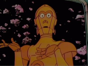 Movie still from “The Star Wars Holiday Special” (1978), directed by Steve Binder – A cartoon character; Close Up shot, Low angle