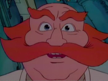 Movie still from “The Star Wars Holiday Special” (1978), directed by Steve Binder – An old man with red hair and a mustache; Close Up shot, Low angle