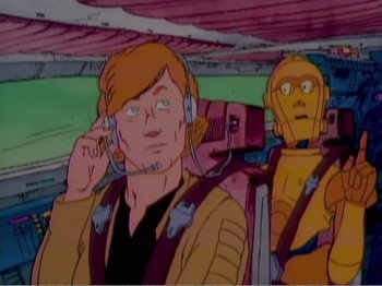 Movie still from “The Star Wars Holiday Special” (1978), directed by Steve Binder – A scene from the star wars animated series; Close Up shot, Low angle