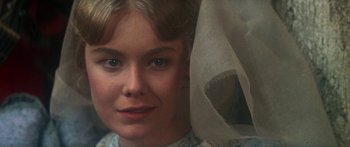 Movie still from “The Taming of The Shrew” (1967), directed by Franco Zeffirelli – A young woman with a veil over her face; Close Up shot, Over the shoulder angle