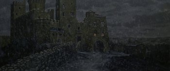 Movie still from “The Taming of The Shrew” (1967), directed by Franco Zeffirelli – A painting of an old castle in the dark; Extreme Wide shot, High angle