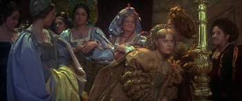 Movie still from “The Taming of The Shrew” (1967), directed by Franco Zeffirelli – A group of women dressed in renaissance costumes; Medium shot, High angle