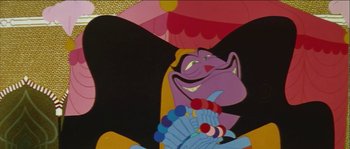 Movie still from “The Thief and the Cobbler” (1993), directed by Richard Williams – View of a cartoon character with an umbrella in front of him; Extreme Close Up shot, Low angle