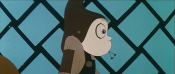 Movie still from “The Thief and the Cobbler” (1993), directed by Richard Williams – A character's face in a cartoon; Close Up shot, Low angle