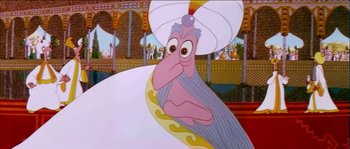 Movie still from “The Thief and the Cobbler” (1993), directed by Richard Williams – A cartoon character with a hat on; Close Up shot, High angle