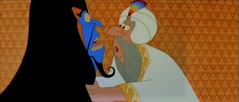 Movie still from “The Thief and the Cobbler” (1993), directed by Richard Williams – A man and a woman are looking at each other; Medium shot, Over the shoulder angle