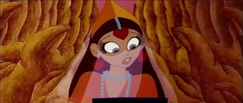 Movie still from “The Thief and the Cobbler” (1993), directed by Richard Williams – A woman's face in a painting; Close Up shot, High angle