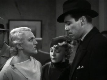 Movie still from “The Thin Man” (1934), directed by W.S. Van Dyke – Two women and a man are talking to each other; Medium shot, Low angle