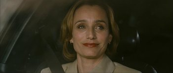 Movie still from “The Walker” (2007), directed by Paul Schrader – A woman's face in a car window; Close Up shot, Over the shoulder angle