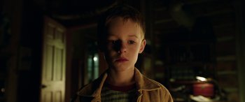Movie still from “The Young and Prodigious T.S. Spivet” (2013), directed by Jean-Pierre Jeunet – A young boy is looking into the camera; Close Up shot, Low angle