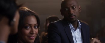 Movie still from “Think Like a Man” (2012), directed by Tim Story – A man and a woman are looking at the camera; Close Up shot, Over the shoulder angle