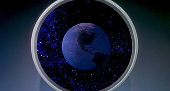 Movie still from “This Island Earth” (1955), directed by Joseph M. Newman – A view of the earth through a telescope; Wide shot, Low angle