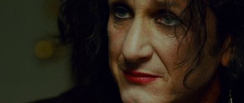 Movie still from “This Must Be the Place” (2011), directed by Paolo Sorrentino – A woman's face with red lips; Close Up shot, Low angle