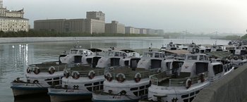 Movie still from “Three Poplars on Plyuschikha Street” (1968), directed by Tatyana Lioznova – A group of boats in a body of water; Extreme Wide shot, High angle