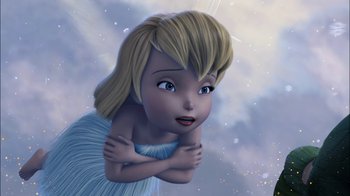 Movie still from “Tinker Bell” (2008), directed by Bradley Raymond – An animated fairy is looking at the sky; Close Up shot, High angle