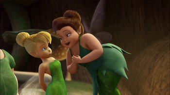 Movie still from “Tinker Bell” (2008), directed by Bradley Raymond – A couple of people that are standing next to each other; Medium shot, Over the shoulder angle