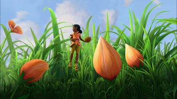 Movie still from “Tinker Bell” (2008), directed by Bradley Raymond – An image of an animated character in a field; Extreme Wide shot, Low angle
