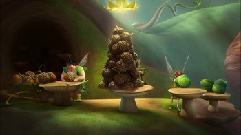 Movie still from “Tinker Bell” (2008), directed by Bradley Raymond – An image of a tree of pineapples; Wide shot, High angle