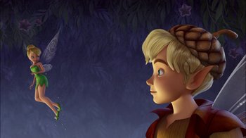 Movie still from “Tinker Bell” (2008), directed by Bradley Raymond – A boy and a butterfly are looking at each other; Medium shot, Over the shoulder angle