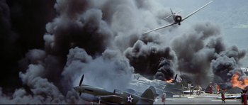 Movie still from “Tora! Tora! Tora!” (1970), directed by Kinji Fukasaku – A group of planes that are flying in the air; Extreme Wide shot, Low angle