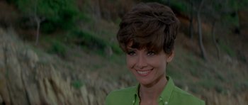 Movie still from “Two for the Road” (1967), directed by Stanley Donen – A person wearing a green shirt; Close Up shot, Over the shoulder angle