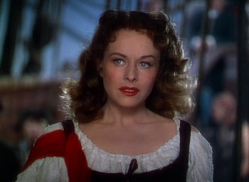 Movie still from “Unconquered” (1947), directed by Cecil B. DeMille – A person wearing a dress; Close Up shot, High angle