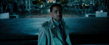 Movie still from “Underworld: Awakening” (2012), directed by Björn Stein – A man wearing a trench coat and tie; Close Up shot, High angle