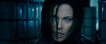 Movie still from “Underworld: Awakening” (2012), directed by Björn Stein – A person with blue eyes; Close Up shot, Over the shoulder angle