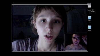 Movie still from “V/H/S” (2012), directed by Joe Swanberg – A young person is taking a video call with a friend; Close Up shot, High angle