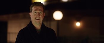 Movie still from “Vacation” (2015), directed by John Francis Daley – A person wearing a robe; Close Up shot, Over the shoulder angle