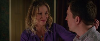 Movie still from “Vacation” (2015), directed by John Francis Daley – A woman in a purple shirt talking to a man in a purple shirt; Close Up shot, Over the shoulder angle