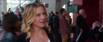 Movie still from “Vacation” (2015), directed by John Francis Daley – A person wearing a black jacket; Close Up shot, Over the shoulder angle