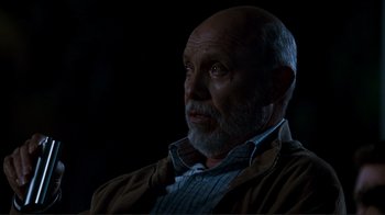Movie still from “Valentine's Day” (2010), directed by Garry Marshall – An older man with a beard and a mustache; Close Up shot, Over the shoulder angle