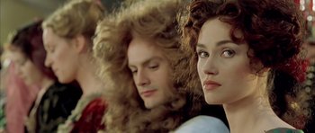 Movie still from “Vatel” (2000), directed by Roland Joffé – A man and a woman with very long hair; Close Up shot, Over the shoulder angle