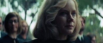 Movie still from “Vice” (2018), directed by Adam McKay – A person with blonde hair; Close Up shot, Low angle