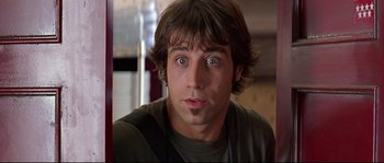 Movie still from “Volver” (2006), directed by Pedro Almodóvar – A person with his eyes wide open; Close Up shot, Low angle