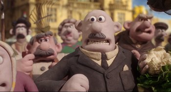 Movie still from “Wallace & Gromit: The Curse of the Were-Rabbit” (2005), directed by Nick Park – A character from wallace and gromit; Close Up shot, Low angle