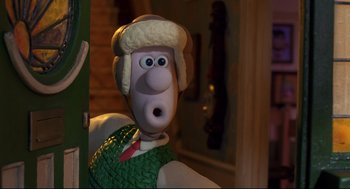 Movie still from “Wallace & Gromit: The Curse of the Were-Rabbit” (2005), directed by Nick Park – Wallace from wallace and gromit; Close Up shot, Over the shoulder angle