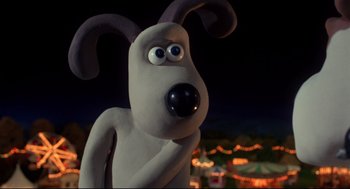 Movie still from “Wallace & Gromit: The Curse of the Were-Rabbit” (2005), directed by Nick Park – A gromit from wallace and gromit; Close Up shot, Over the shoulder angle