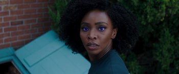 Movie still from “WandaVision” (2021), directed by Matt Shakman – A person with blue eyes; Close Up shot, Over the shoulder angle